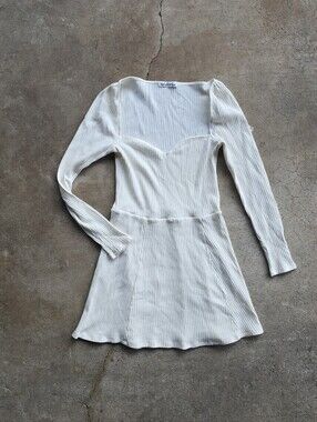 Reformation USA Large White Off White Ribbed Knit Bruno Dress